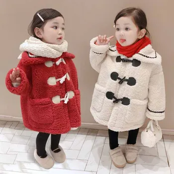 Cultiseed Bebê Meninas Outono Inverno Engrossar Quente Lambswool Outerwear Coats Crianças De Moda Nova De Manga Longa, Bolsos De Casacos