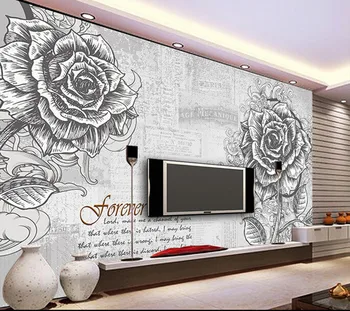 Custom vintage papel de parede, pintada a mão de rosa murais para a sala quarto TV na parede do fundo impermeável papel de parede