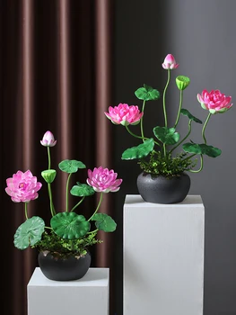 Decoração De Casa Zen Artificial Lotus Vasos De Plantas Estilo Chinês Interior Oferta De Buda Plataforma De Decoração De Simulação De Falso Flores
