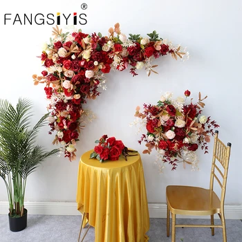 DIY artificial rose linha de casamento arco na parede do fundo da decoração de casa, decoração de flores bola adereços foto da flor arrangemen