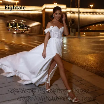 Eightale 2022 Sexy Alta Fenda Off Ombro Do Vestido De Casamento De Flor Applique Sem Encosto De Tule Vestido De Noiva Querida Vestidos De Noiva