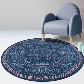 Elegante Retro Azul Denim Geométricas Padronizadas Nacional do Vento Sala de estar, Quarto antiderrapante, Tapete de Carpete CustomCustom Tamanho