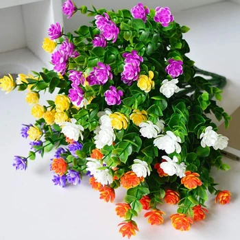 Flores artificiais de Plástico Falso Folhas Falso Arbustos, Vegetação Resistente UV Arbustos Planta de Decoração de Casa para a Janela do Quintal Jardim de Casamento