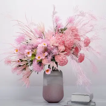 Flores artificiais simulação de buquês de flores de plástico verde da planta decorações de sala de estar, casa de jantar mesa de rosa mobiliário
