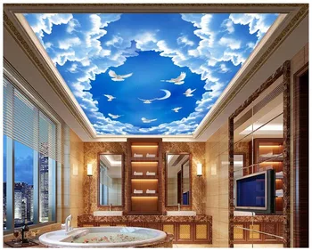 Foto 3d papel de parede personalizado 3d teto murais papel de parede Céu nuvem de teto Zenith afresco do teto papel de parede 3d sala de estar papel de parede