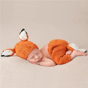 Fotografia De Recém-Nascido Adereços Bebê Bonito Fox Fotografia De Vestuário Infantil Em Malha Chapéu Fox Ouvidos Cap+Calças Definir A Foto Do Bebê Adereços, Acessórios