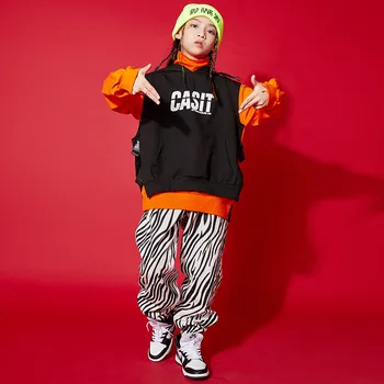 Garoto de Hip Hop Roupas Camisola sem Mangas Capuz Veste de Zebra Streetwear Jogger Calças para Meninas Meninos de Dança Jazz Traje de Roupas