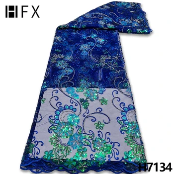 HFX de Luxo Bordado em Tule Rendas 2022 Com Contas francês Malha Frisado Nigeriano Tecido de Lantejoulas de Renda Para o Vestido de Casamento F7134