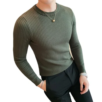 Homens do Algodão Pulôver O decote da Camisola de Moda de lazer Cor Sólida de Alta Qualidade Inverno Slim Blusas de Homens de negócios Malhas tops