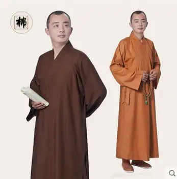 Homens Vestes De Monge Budista De Shaolin Vestido Longo Primavera Meditação Zen Chinês Vintage Algodão