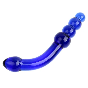 IKOKY G-spot Estimulação do Pénis Falso Cristal Anal Esferas de Brinquedos Sexuais para Mulheres, Homens Masturbador Vidro Vibrador Plug anal Azul Pyrex