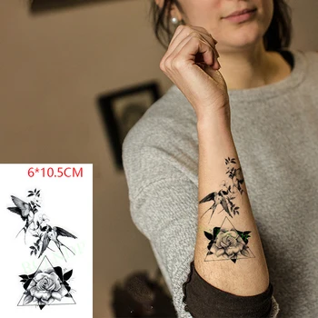 Impermeável da Etiqueta Temporária Tatuagem de Pássaro Rosa Flor Triângulo da Arte do Corpo Flash Falsificação da Tatuagem Tatuagem para Mulheres, Homens