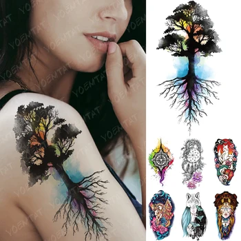 Impermeável Tatuagem Temporária Autocolante Árvore De Família Bússola Flash Tatto Dreamcatcher Unicórnio Arte No Corpo, Braço Falsa Tatoo Mulheres Homens
