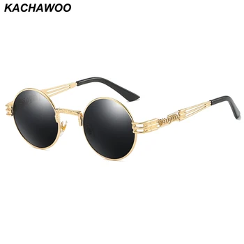 Kachawoo Steampunk Óculos De Sol Polarizados Mulheres De Ouro Preto Armação De Metal Homens Rodada De Óculos De Sol Espelhado Presente Unisex