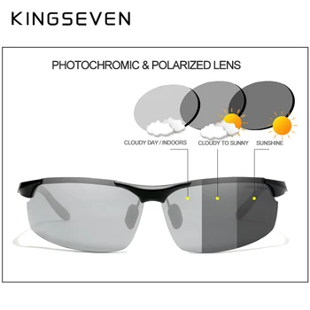KINGSEVEN Fotossensíveis Homens de Alumínio Óculos de sol Polarizados Para Homens UV400 Noite do Dia de Condução Óculos de Oculos De Sol 9126