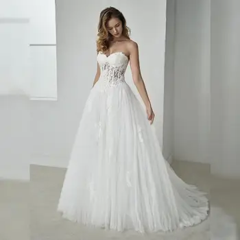 Laço Branco Em Tule Querida Vestido Sem Alças Princesa Uma Linha De Vestidos De Noiva Sweep/Brush Trem Vestidos De Noiva Personalizados Feitos