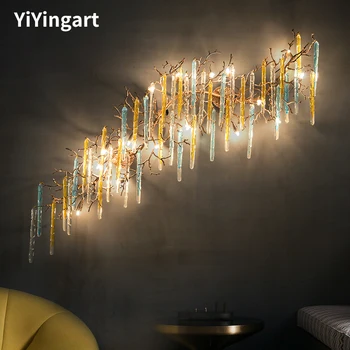 Luz de luxo escadaria da lâmpada de parede do quarto de arte de cabeceira lâmpada do corredor cobre ramos de cristal na parede do fundo parede da sala de estar