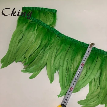 Maçã Verde Galo Guarnições de Penas Franja Tingida com Fita de Cetim as Fitas de saia de penas de artesanato festa de carnaval 20-25cm de 8 10inch