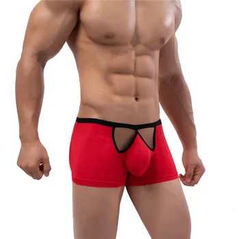 Mens Underwear Homens Cintura Baixa Boxers Sexy Respirável Boxershorts Homens U Bolsa De Boxer Shorts Gay Cueca Frente Buraco Do Sexo Masculino Calcinha