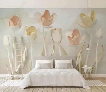 Milofi personalizados em 3D papel de parede tridimensionais tulip golden folhas simples e flores TV na parede do fundo