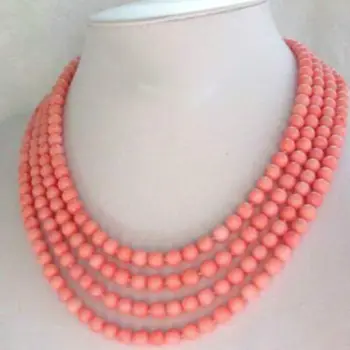 Moda jóias de 4 Fios de 8mm cor-de-Rosa Coral Colar A0510