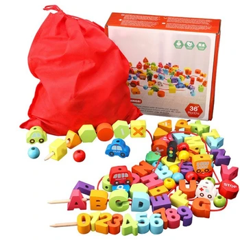 Montessori Laço Miçangas Brinquedo de Madeira Threading Talão para o Bebê Idade 1 perícia Pré-escolar jardim de Infância de Educação de Brinquedo