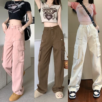 Mulheres Harajuku Calças Japonês coreano Chique Temperamento Cintura Alta Slim Macacão Jeans Calças Femininas Nova Wide-leg Pants