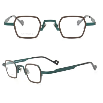 Mulheres Quadrado Em Titânio Puro, Armações De Óculos Homens Óptico De Óculos De Metal Armação De Óculos De Prescrição Retro Nerd Verde Cinza Óculos