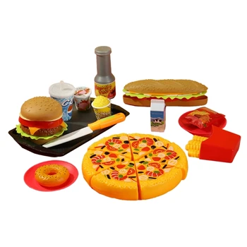 N80C Crianças Hambúrguer, Pizza de Cozinha de Brinquedo Jogar Fast Food Conjunto de Crianças Fingir Brinquedo