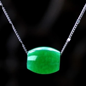 Natural Prata 925 Embutimento Malaio verde Jade Pingente de Esmeralda Pingentes Colar livre para ChainFortune Cordão Pingente
