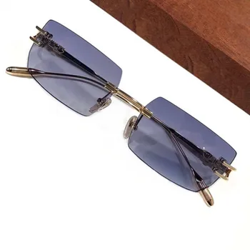 Nova Retro-Vintage Titanium sem aro Grande Óculos de sol UV400 HD, Lente degradê Leve e Oco Esculpida Desig 58-17-150 Óculos
