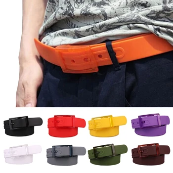 Novo do Silicone Cintos na Cintura Homens Mulheres Plástico Unisex Fivela de Pinos de Cintura Casual Calças de senhora da Correia Candy Color