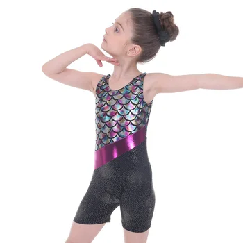 Novo sem mangas bronzeamento menina de collant de ballet macacão de paetês da escala de peixes bodysuit de dança de roupas de criança de ballet dança Constume
