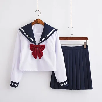 Novos na moda Japonesa Colegial Ortodoxa Faculdade Branco de Estilo JK Uniforme Lindo Doce Arco roupa de Marinheiro da Marinha Terno Terno Cosplay