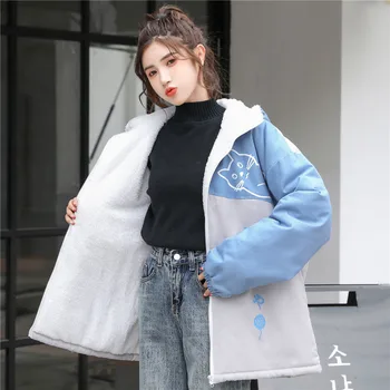 O inverno das Mulheres Casaco de Roupas 2023 Streetwear coreano Moda de Pelúcia Manga Longa Harajuku zíper Capuz em Moletom Kawaii Casaco
