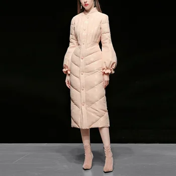 O inverno das mulheres jacquard branco pato para baixo jaqueta de senhoras elegantes slim lanterna manga quente para baixo parka moda vintage casaco Y3255