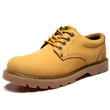 Os Homens Do Couro Genuíno Casual, O Tênis Amarelo-Marrom Homens Jovens Sapatos Casuais Wearable Trabalho De Mens Sapatos De Marcas De Luxo Homem Calçado De Segurança