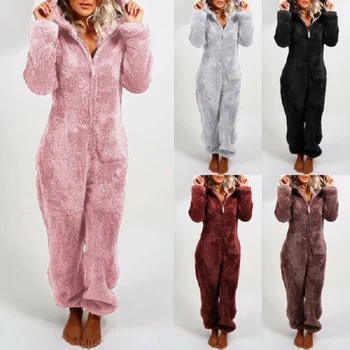 Outono e Inverno De 2022 Mulheres de Pelúcia Engrossado Macacão de Lã com Capuz Pijama