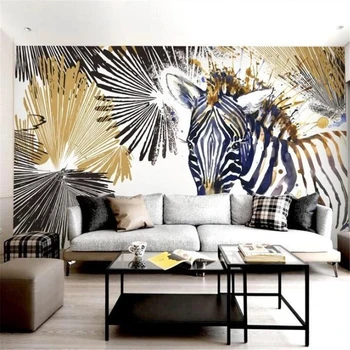 Papel de parede personalizado 3d estéreo foto murais linhas simples aquarela zebra moderna de moda de PLANO de fundo do papel de parede papier peint