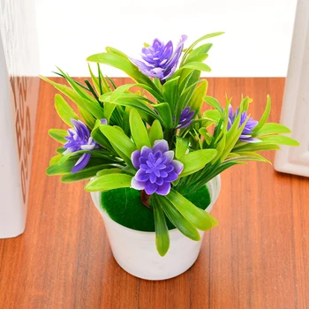 Pequena Mesa Falso Simulação de Plantas de vaso de Flores Artificiais, Flores de Lótus Com um Pote de Água de PU Lily Bonsai Para a Casa do Jardim de Estilo DIY