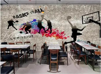 Personalizado com foto 3d papel de parede Retro nostálgico parede de cimento basquete esporte de decoração de sala de estar em 3d murais de parede papel de parede para parede 3 d