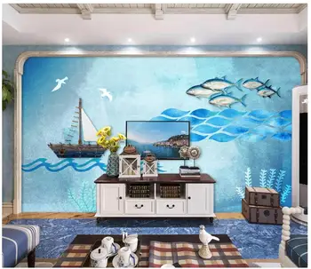Personalizado com foto de papel de parede 3d papel de parede para parede 3 d Oceano estilo mediterrâneo murais de fundo, papéis de parede para decoração de sala de estar