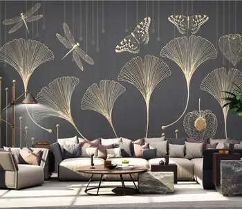 Personalizado Moderno e minimalista de ouro linhas folhas Murais papel de Parede Mural de Luxo Sofá da Sala de TV de plano de Fundo do papel de parede Decoração da Casa