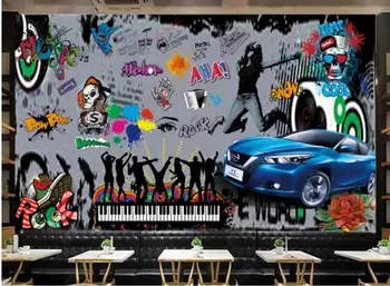 Personalizado mural de fotos em 3d papel de parede decoração da casa Doodle retro carro desportivo elegante bar restaurante papel de parede do quarto de paredes e 3 d em rolos