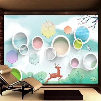 Personalizado Mural de Parede Moderno, Simples Linhas Geométricas 3D Círculo Fresco Hotel Sofá da Sala de TV pano de Fundo de Parede Decoração da Casa Cartaz