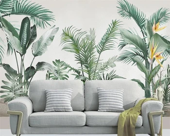 Personalizado Mural de Parede Nórdicos pintados à Mão Plantas Tropicais florestas Tropicais de Folhas Interior de Fundo de Parede Papel De Parede 3d