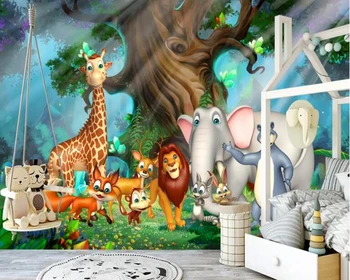 Personalizado papier peint animaux, desenhos animados e de floresta do mundo animal mural para quarto infantil quarto sala decoração de parede papel de parede