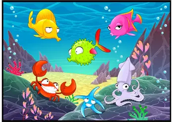 Personalizados em 3d papel de parede 3d murais papel de parede 3d, desenhos animados mundo subaquático de peixes filhos papel de parede de fundo do papel de parede quarto decoração