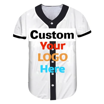 Personalize o Seu Próprio Nome do Projeto Número de Impressão 3D DIY Botão T-Shirt de Verão de Manga Curta, Camisa de Beisebol dos Homens Cardigan