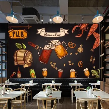 Preto personalizado Bar de Vinho Cerveja Tema do Papel de Parede do Restaurante Pub Industrial Decoração Mural de Auto-adesiva de papel de Parede Papel De Parede 3D